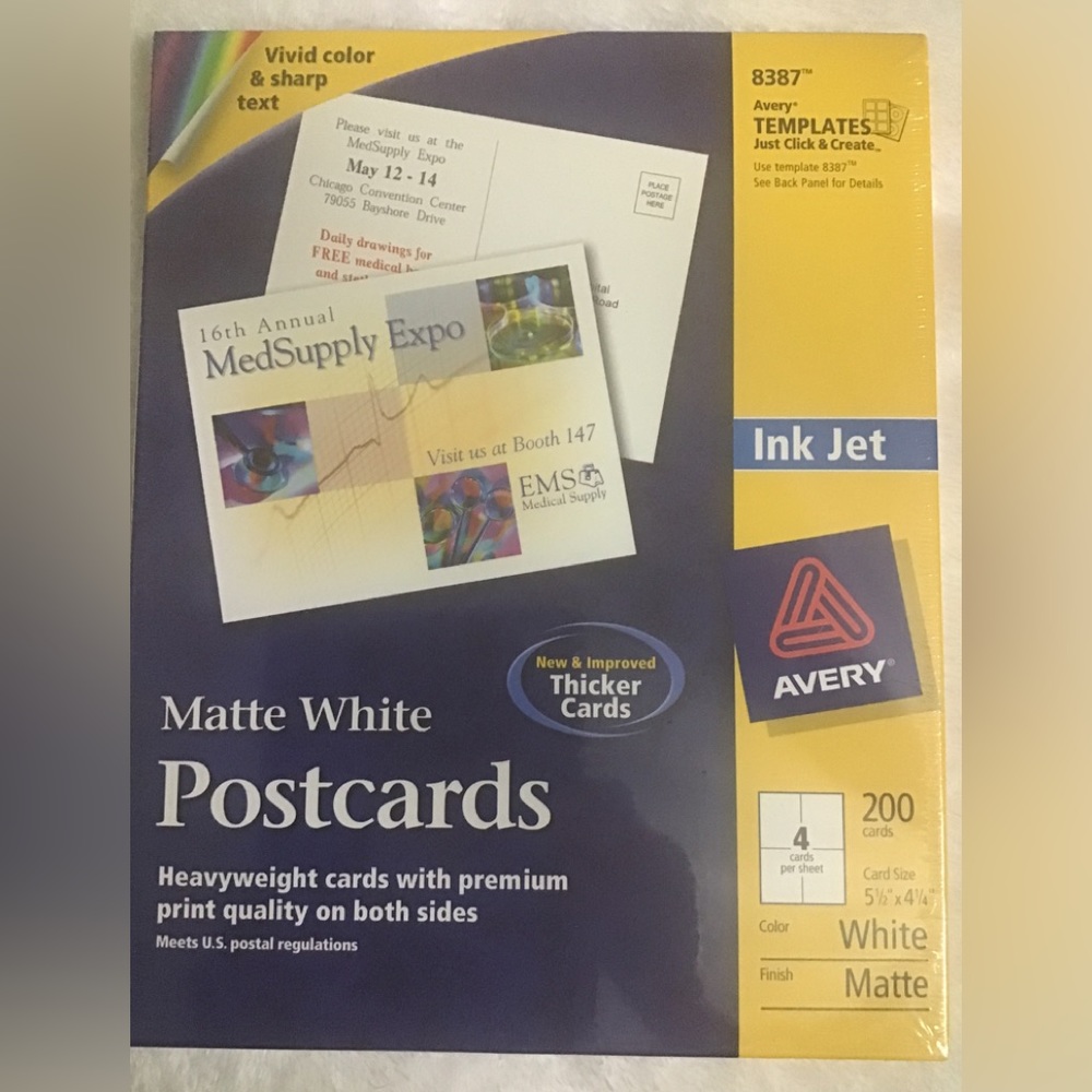 Avery matte white postcards 200 cards 4 sheets per card
